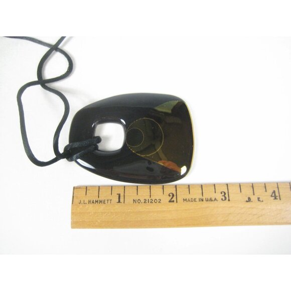 Ceramic Necklace Pendant Geometric Statement Cord Strand 26 Inch Signed G - Picture 9 of 12